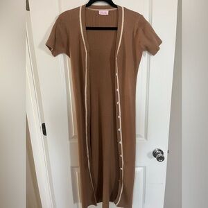 Pink Lily Tan Long Sleeve Button-Front Dress